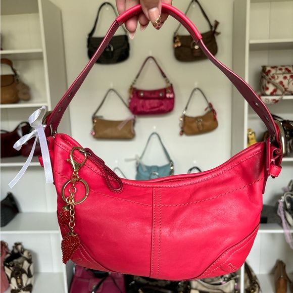 Y2K Coach Hobo Pink Fushia Leather - Picture 1 of 5